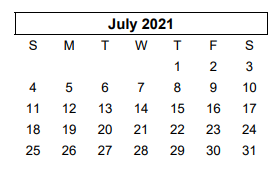 District School Academic Calendar for Arden Road Elementary for July 2021