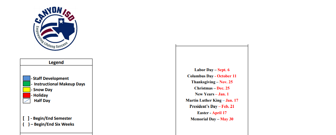 District School Academic Calendar Key for Canyon H S