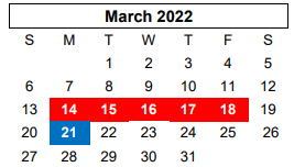 District School Academic Calendar for Westover Park Jr High for March 2022