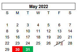 District School Academic Calendar for Greenways Intermediate School for May 2022