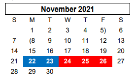 District School Academic Calendar for Greenways Intermediate School for November 2021