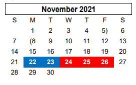 District School Academic Calendar for Youth Ctr Of High Plains for November 2021