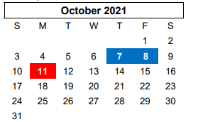 District School Academic Calendar for Greenways Intermediate School for October 2021