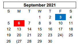 District School Academic Calendar for Westover Park Jr High for September 2021