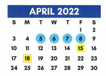 District School Academic Calendar for Troup Caep for April 2022