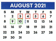 District School Academic Calendar for Troup Caep for August 2021