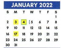 District School Academic Calendar for Troup Caep for January 2022