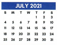 District School Academic Calendar for Troup Caep for July 2021