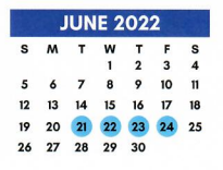 District School Academic Calendar for Troup Caep for June 2022