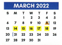District School Academic Calendar for Troup Caep for March 2022