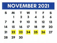 District School Academic Calendar for Troup Caep for November 2021