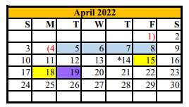 District School Academic Calendar for Carrizo Springs Junior High for April 2022