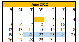District School Academic Calendar for Asherton Elementary for June 2022