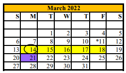 District School Academic Calendar for Carrizo Springs Elementary for March 2022