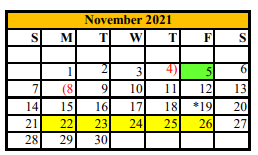 District School Academic Calendar for Asherton Elementary for November 2021
