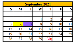 District School Academic Calendar for Asherton Elementary for September 2021