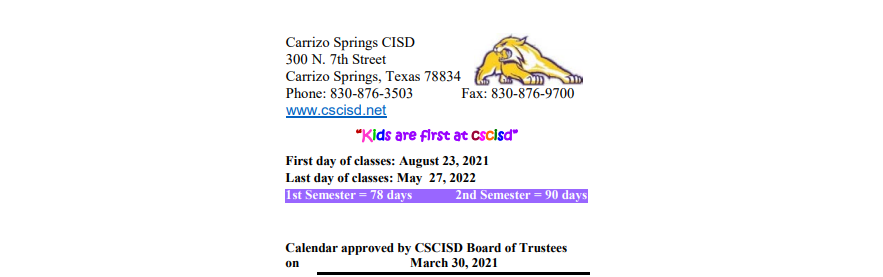 District School Academic Calendar for Carrizo Springs High School