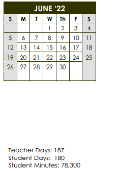 District School Academic Calendar for Bush Middle School for June 2022