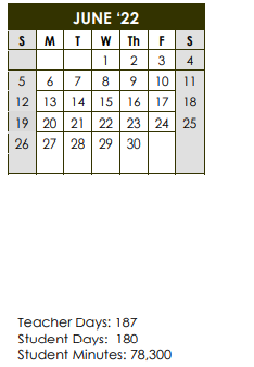 District School Academic Calendar for Ranchview High School for June 2022