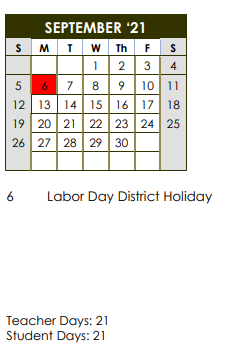 District School Academic Calendar for Country Place Elementary for September 2021