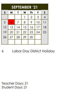 District School Academic Calendar for Ranchview High School for September 2021