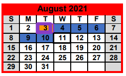 District School Academic Calendar for Carthage J H for August 2021