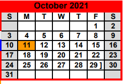 District School Academic Calendar for Carthage J H for October 2021