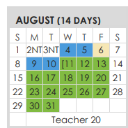 District School Academic Calendar for Tarrant Co J J A E P for August 2021