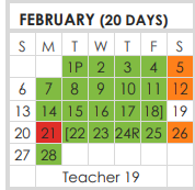 District School Academic Calendar for T R U C E Learning Ctr for February 2022