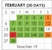 District School Academic Calendar for Tarrant Co J J A E P for February 2022