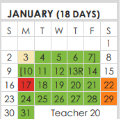 District School Academic Calendar for T R U C E Learning Ctr for January 2022