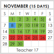District School Academic Calendar for Tarrant Co J J A E P for November 2021