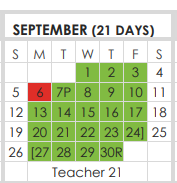 District School Academic Calendar for Castleberry H S for September 2021