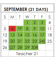 District School Academic Calendar for Tarrant Co J J A E P for September 2021