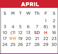 District School Academic Calendar for Bessie Coleman Middle School for April 2022
