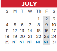 District School Academic Calendar for Ninth Grade Center for July 2021