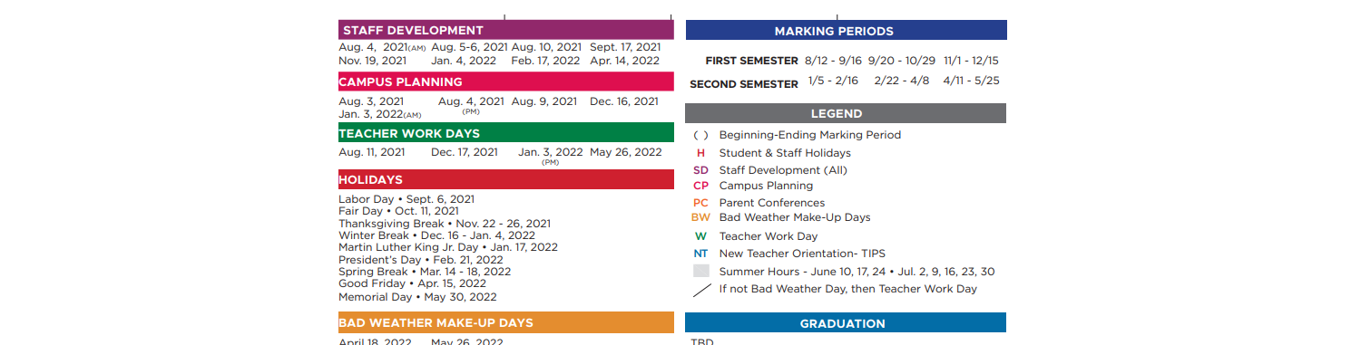 District School Academic Calendar Key for Bessie Coleman Middle School