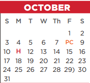 District School Academic Calendar for Ninth Grade Center for October 2021
