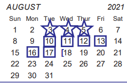 District School Academic Calendar for Collin Co J J A E P for August 2021