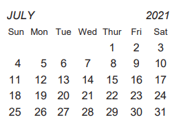 District School Academic Calendar for Celina Intermediate for July 2021