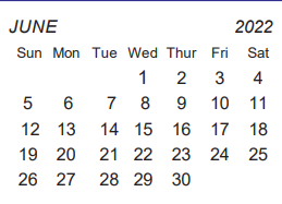 District School Academic Calendar for Collin Co J J A E P for June 2022