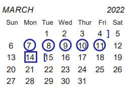 District School Academic Calendar for Collin Co J J A E P for March 2022