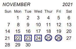 District School Academic Calendar for Celina Intermediate for November 2021