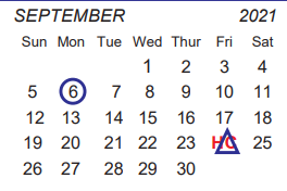 District School Academic Calendar for Collin Co J J A E P for September 2021