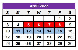 District School Academic Calendar for Center H S for April 2022