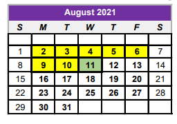 District School Academic Calendar for Center Intermediate for August 2021