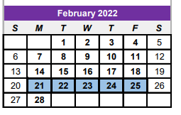 District School Academic Calendar for Center H S for February 2022