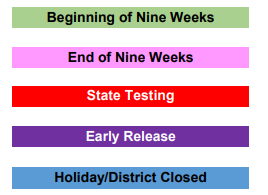 District School Academic Calendar Legend for Center Middle School