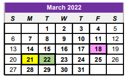 District School Academic Calendar for Center Elementary for March 2022
