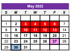 District School Academic Calendar for Center Middle School for May 2022